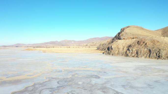 内蒙古 冬季 冰冻 河 航拍