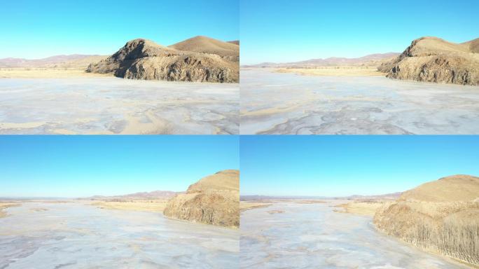 内蒙古 冬季 冰冻 河 航拍