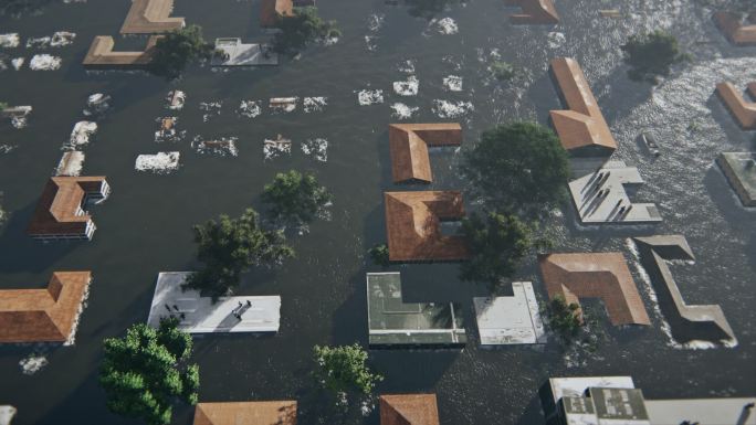 洪水泛滥的城市淹没