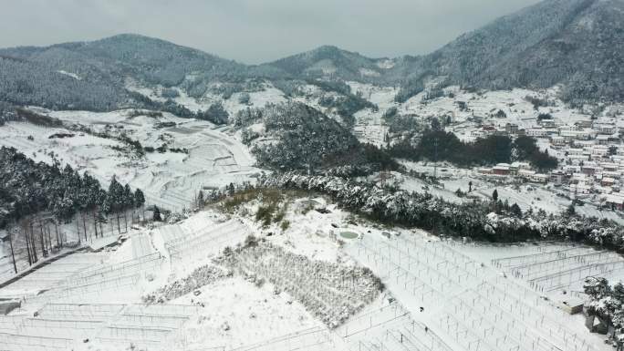 浙江金华盘前村雪景风光航拍