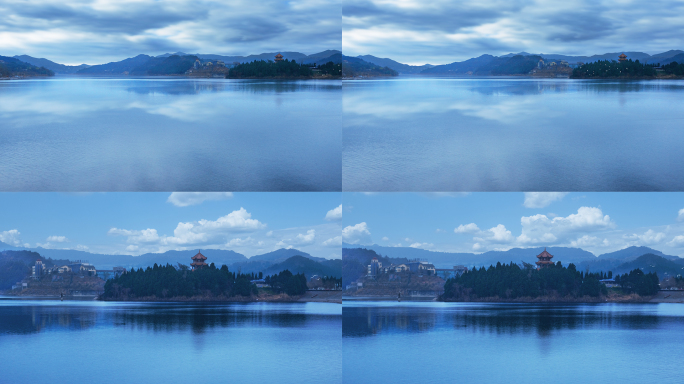 湖景湖泊水库水面生态水乡自然美景