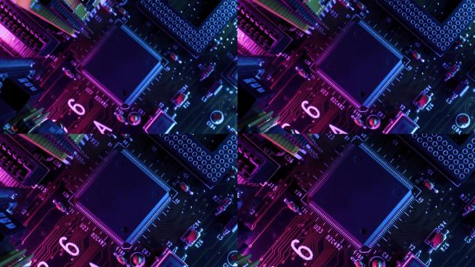 电脑CPU内部的霓虹主题电路板