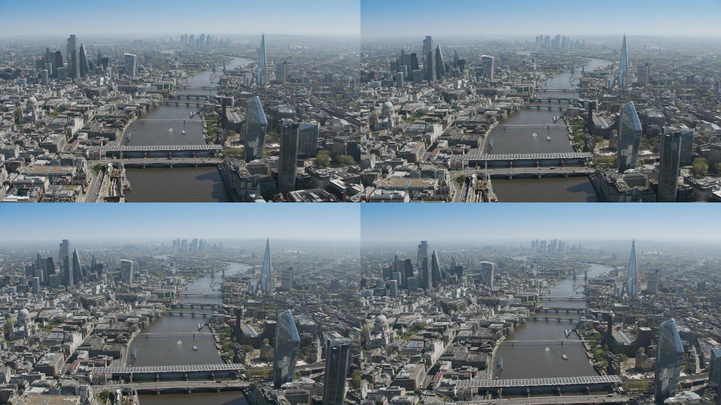 封锁中的伦敦繁华建筑群大气全景空镜