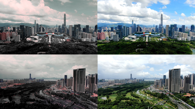 深圳市中心经济发展高速路交通航拍