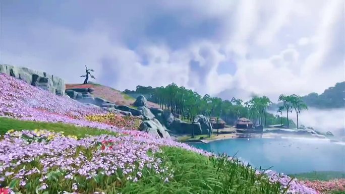 美景在路上：湖畔山坡鲜花灿烂朵朵溢香