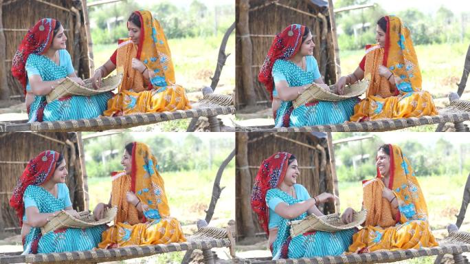 农村妇女筛选麦粒印度女人巴基斯坦女士女子