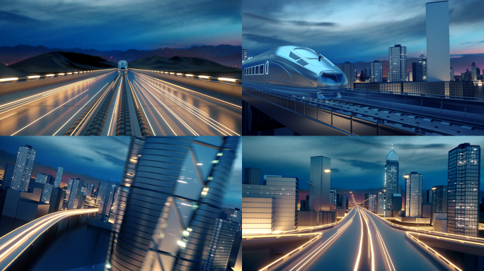 高铁科技虚拟城市穿梭_C4D工程