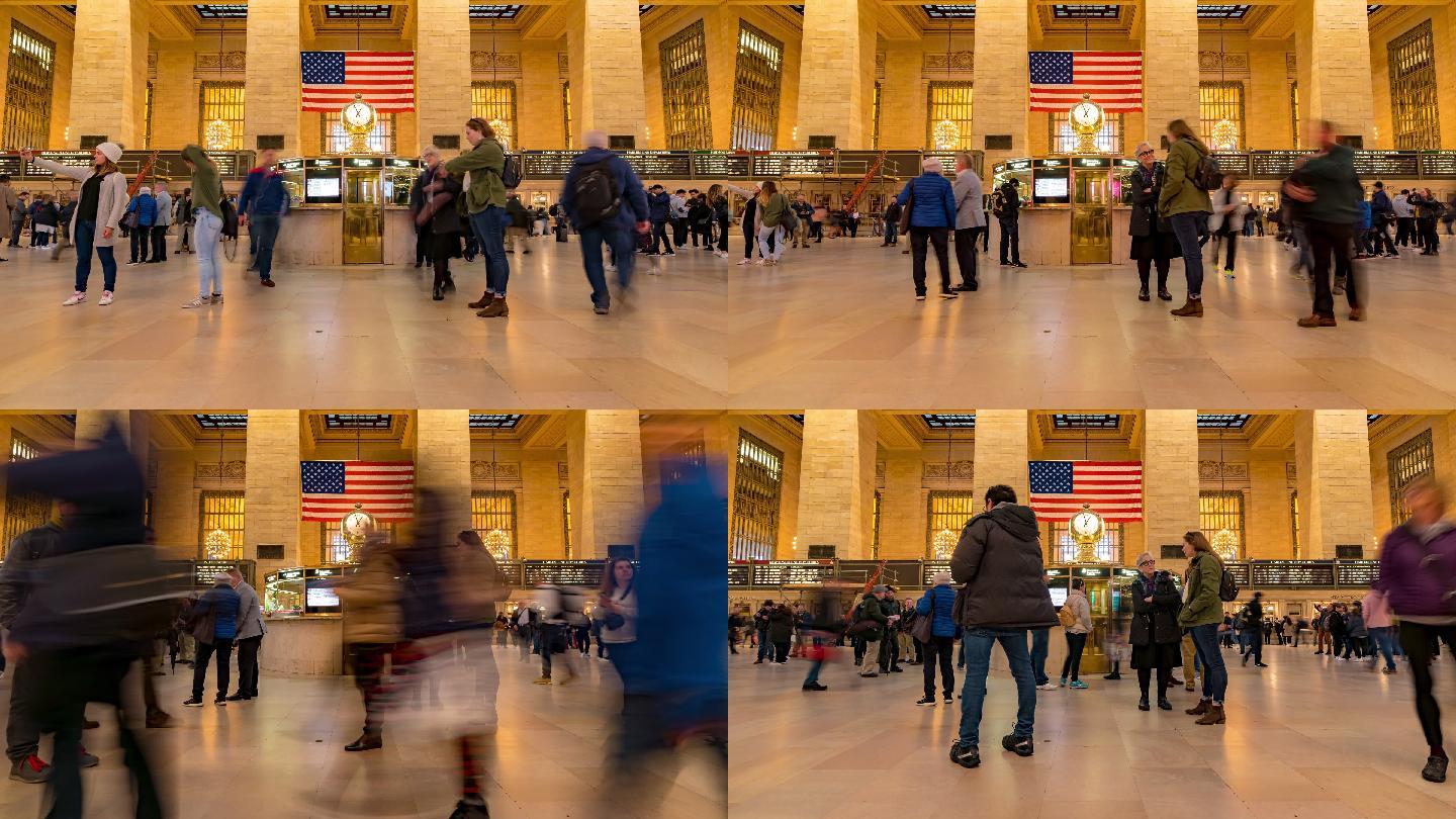 纽约中央火车站上班族公共车交通坐地铁玩手