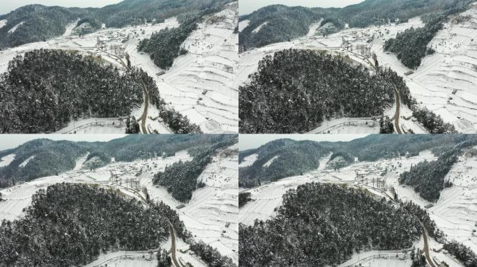 金华北山盘前村雪景风光4K航拍