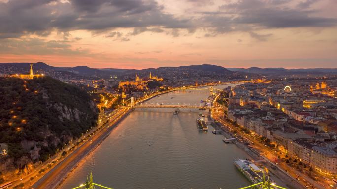 匈牙利布达佩斯上空的俯视图