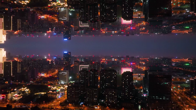 航拍都市夜景 城市夜景 镜像视频素材