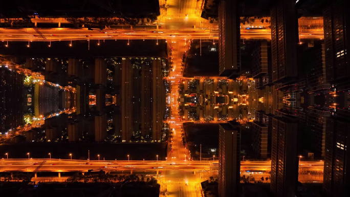 航拍都市夜景 城市夜景 镜像视频素材