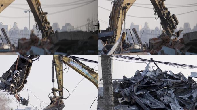 城市建筑垃圾拆迁工地尘土飞扬灰尘废钢铁