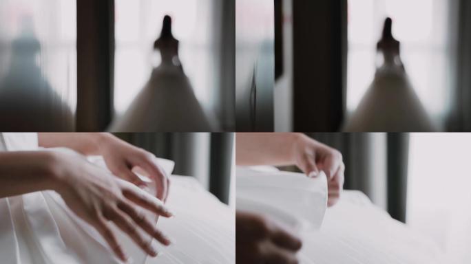 新娘模糊背影整理婚纱1080p50帧