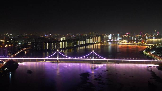 4K航拍三叉戟大桥夜景多角度视频素材