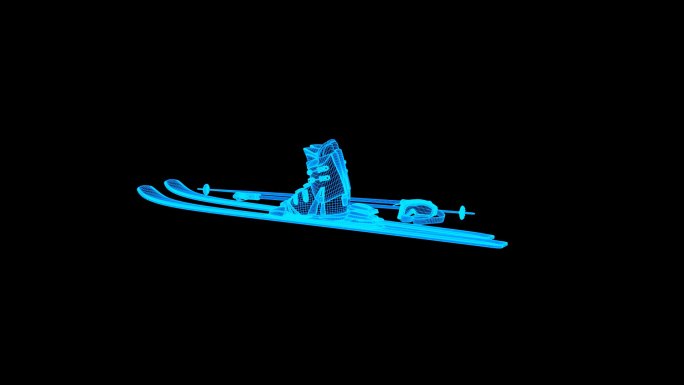 蓝色线框全息科技滑雪板动画带通道