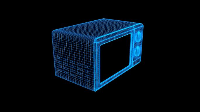 蓝色线框全息科技微波炉动画带通道