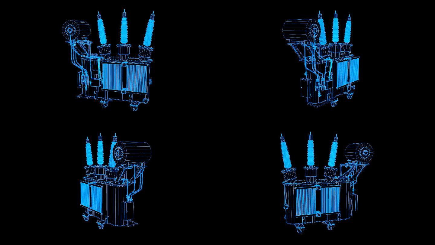 蓝色线框全息科技变压器动画带通道