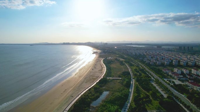 山东威海乳山银滩滨海风光航拍海洋风景