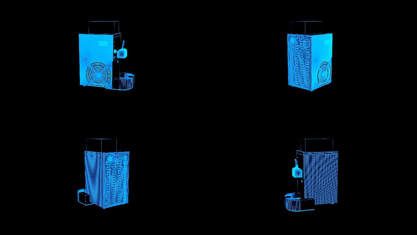 蓝色线框全息科技饮水机动画带通道