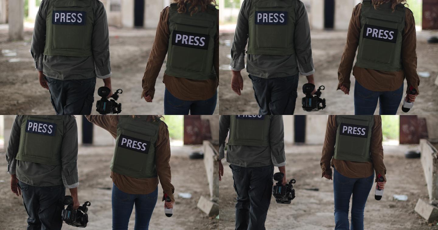 战区的两名记者防弹背心战地记者