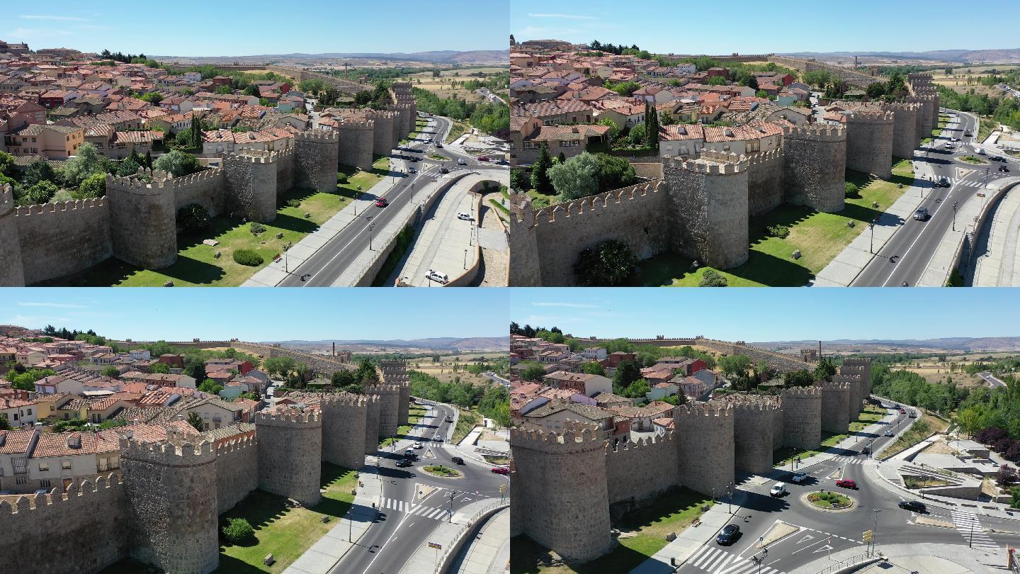 石质防御墙城市建筑快速发展航拍延时国外地