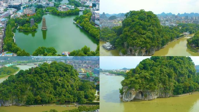 广西桂林市象鼻山航拍