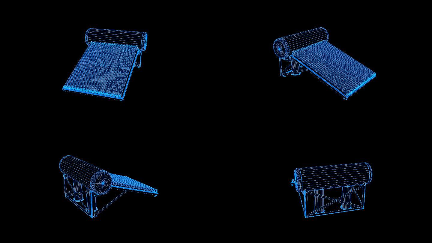 蓝色线框全息科技太阳能热水器动画带通道