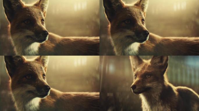 小狗狐狸对视表情特写实拍视频