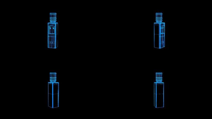 蓝色线框全息科技饮水器动画带通道