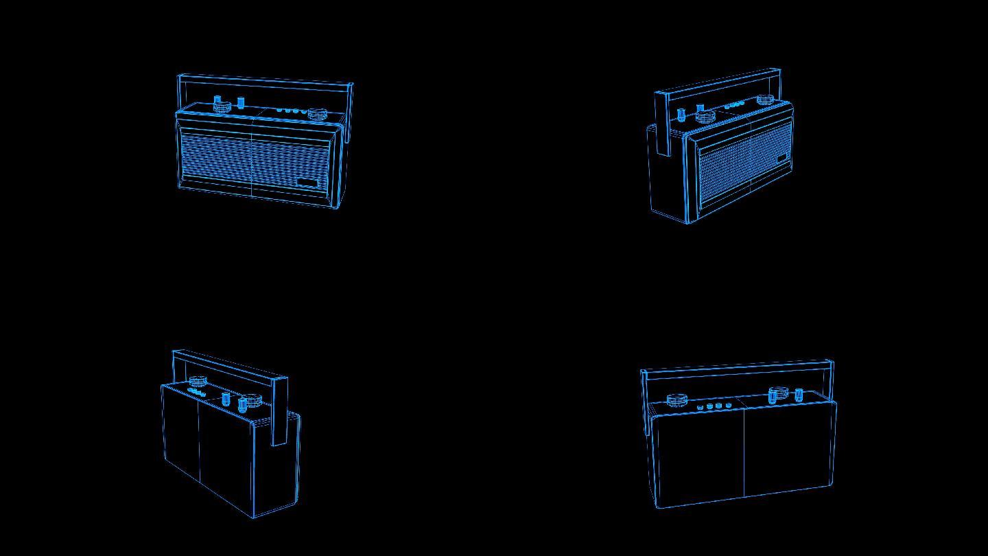 蓝色线框全息科技收录音机动画素材带通道