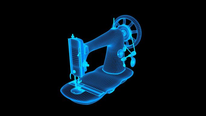 蓝色线框全息科技缝纫机动画带通道