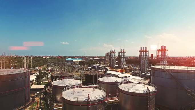 汽油工业区鸟瞰图航拍石油化工化工厂