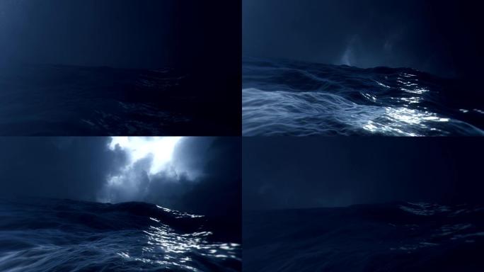 大洋中的大风暴和闪电