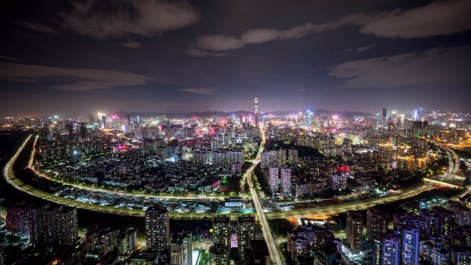 广东深圳福田全景夜景延时摄影