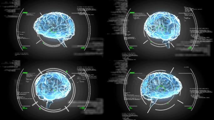3d发光蓝色人脑动画