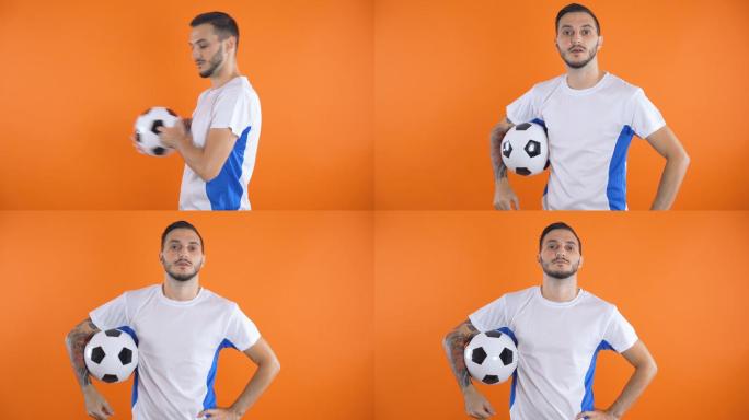 足球迷或运动员接球时脸上的表情