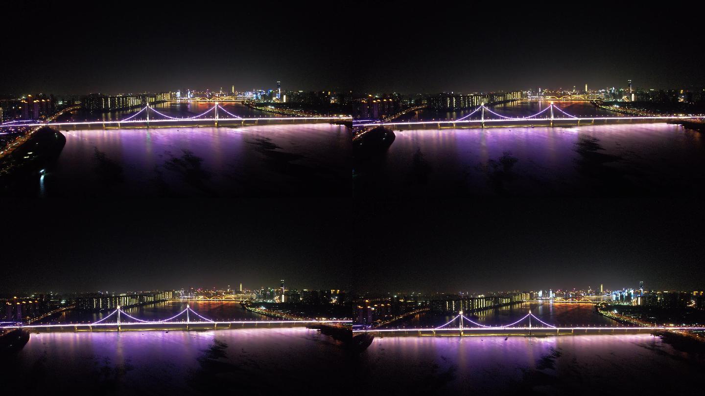 4K多角度长沙三叉戟大桥夜景视频素材