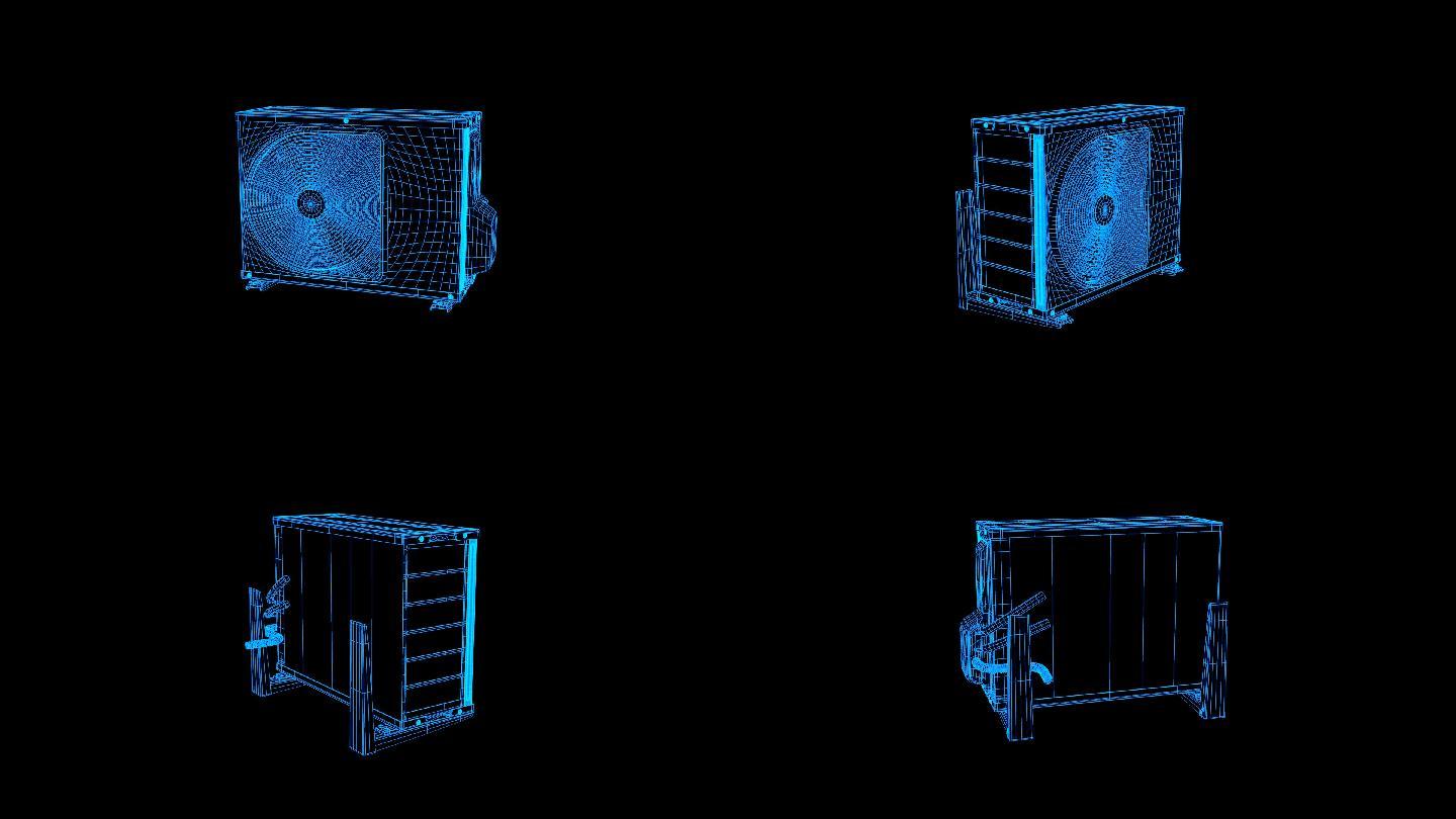蓝色线框全息科技空调外机动画带通道