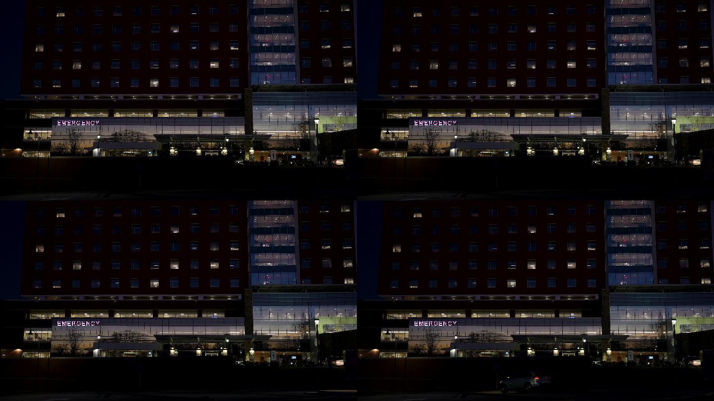 现代医院的外观在夜间拍摄