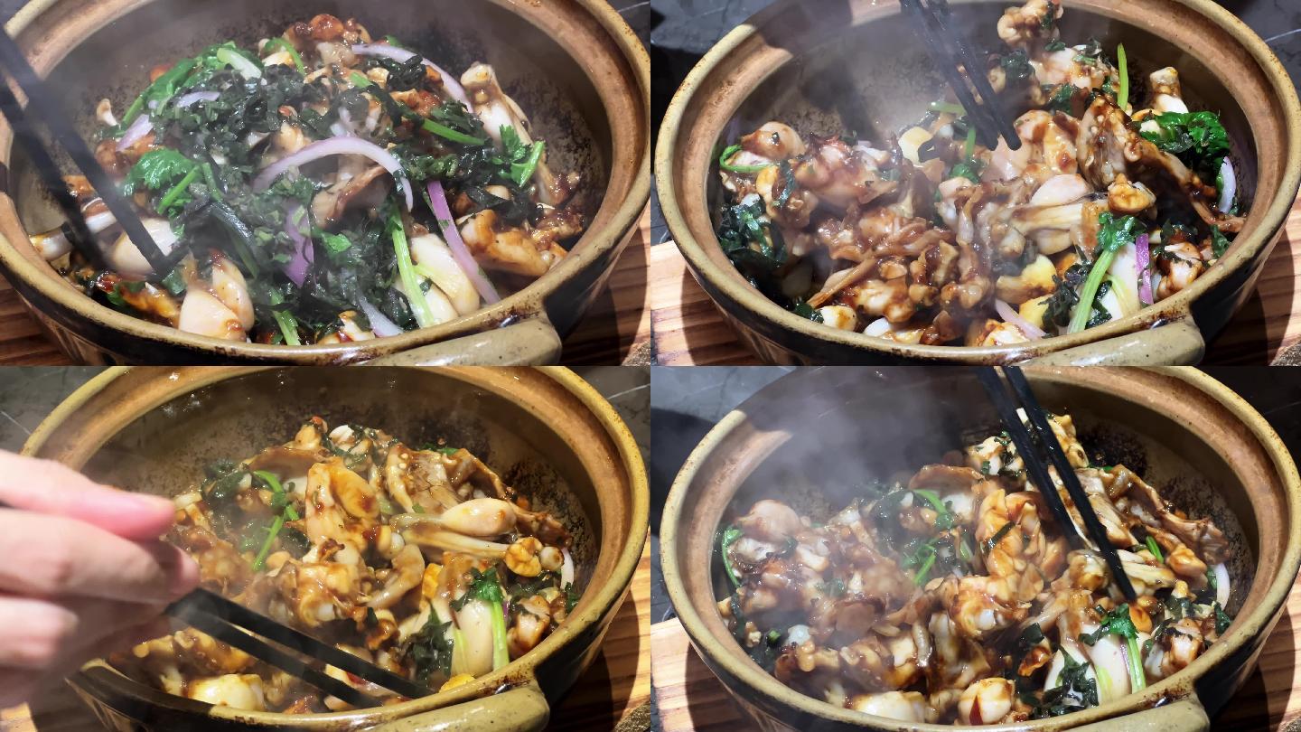 一锅美味的经典粤菜啫啫煲，肥美牛蛙煲