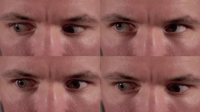情绪化的男人，快速移动的瞳孔特写镜头
