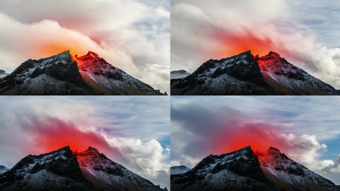 火山爆发，内部熔岩发光