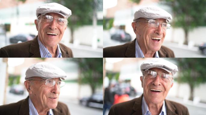 老年男人在街道上大笑