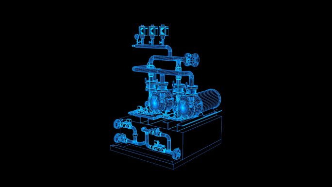 蓝色线框全息科技压缩机动画带通道