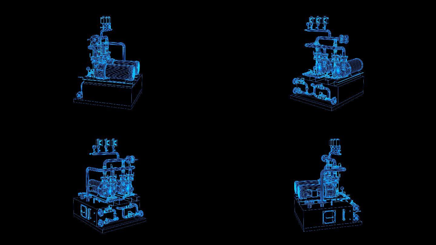 蓝色线框全息科技压缩机动画带通道