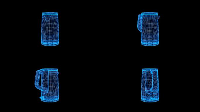 蓝色线框全息科技电水壶动画带通道