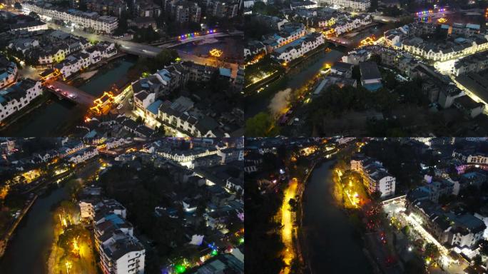 成都郫都区三道堰古镇夜景航拍定向延时