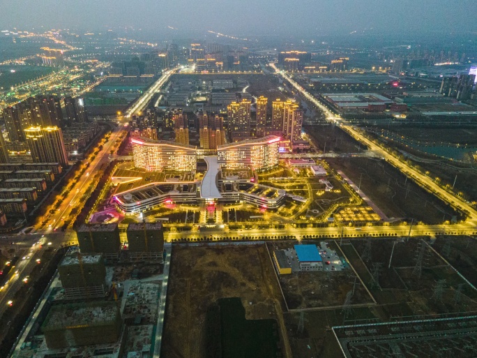 许昌市中心医院鹿鸣湖院区航拍夜景