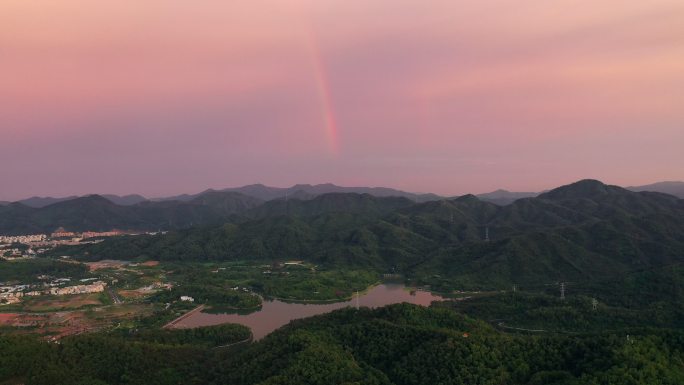 4K航拍中山金钟水库与雨后彩虹